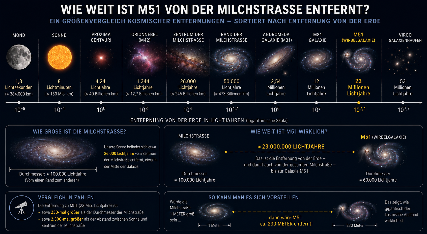 M51 Grösse und Abstand